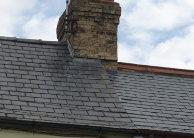 Brick chimney with multiple flue liners and bird guards
